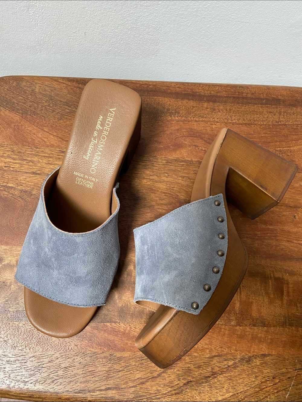Verderosmarrino Blue Suede Slide Sandal Heels -